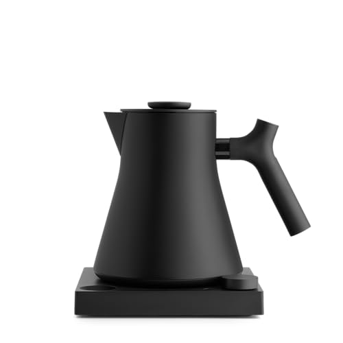 Fellow Corvo EKG Electric Tea Kettle - Electric Pour Over Coffee and Tea Pot-Temperature Control & Built-In Brew Timer-Matte Black with Walnut Handle-0.9 Liter