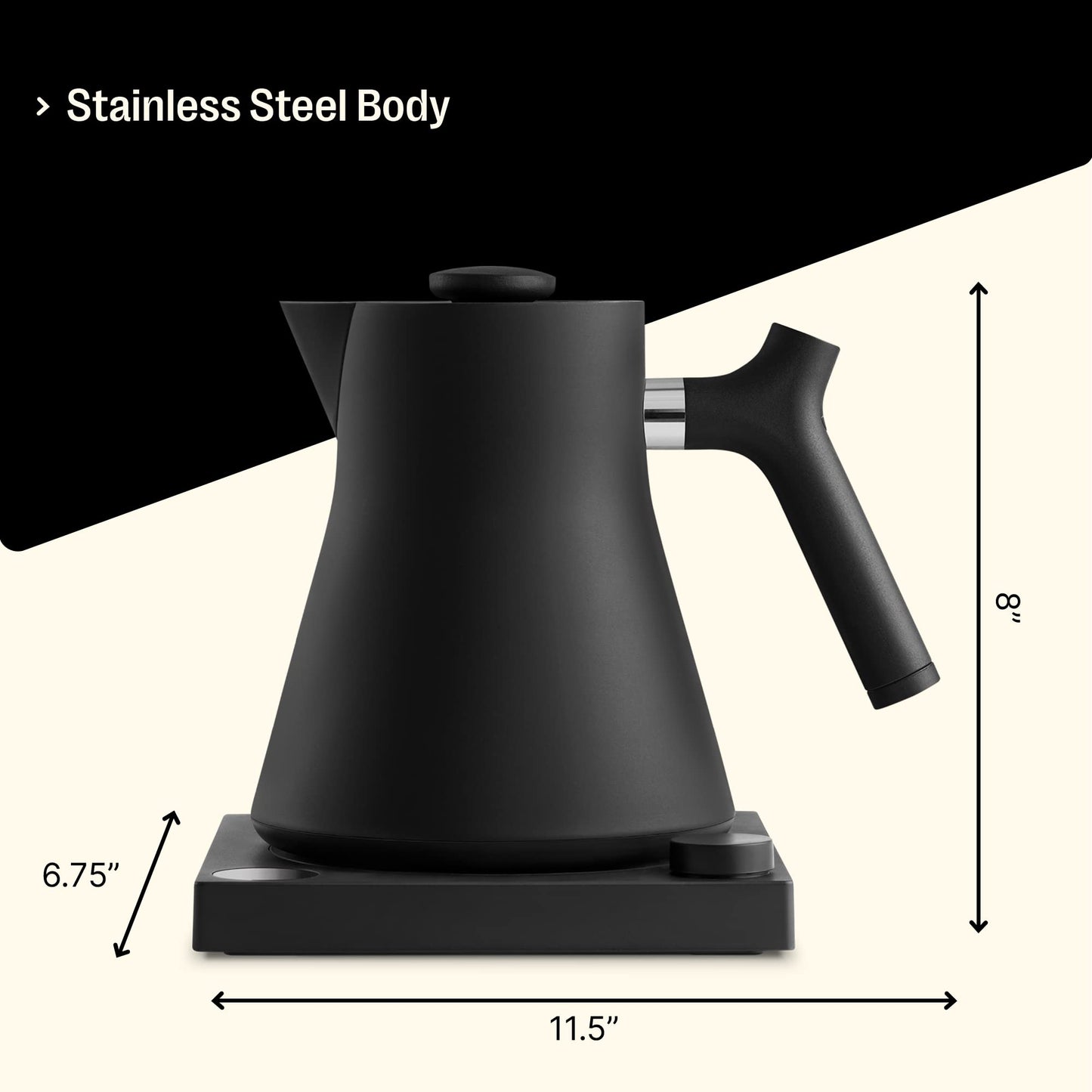 Fellow Corvo EKG Electric Tea Kettle - Electric Pour Over Coffee and Tea Pot-Temperature Control & Built-In Brew Timer-Matte Black with Walnut Handle-0.9 Liter