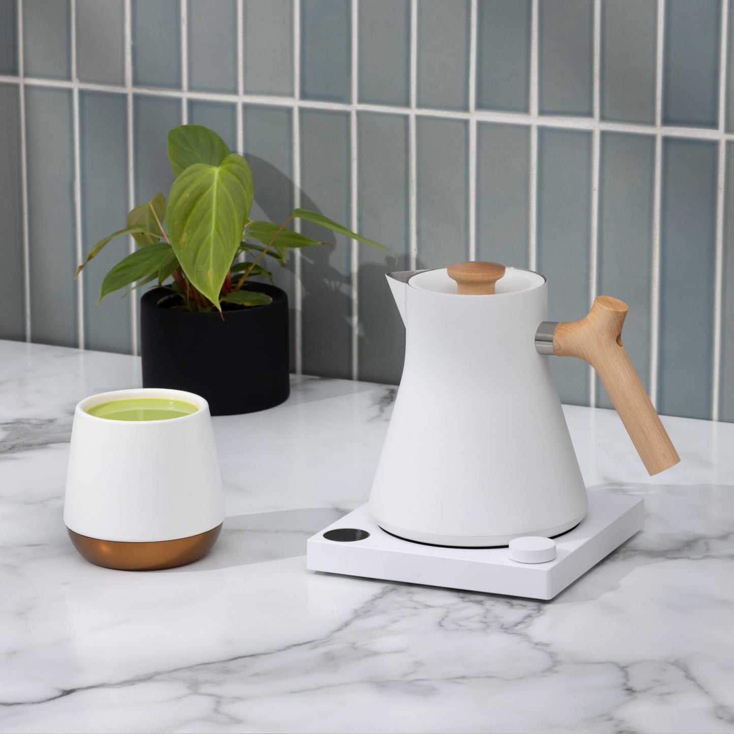 Fellow Corvo EKG Electric Tea Kettle - Electric Pour Over Coffee and Tea Pot-Temperature Control & Built-In Brew Timer-Matte Black with Walnut Handle-0.9 Liter