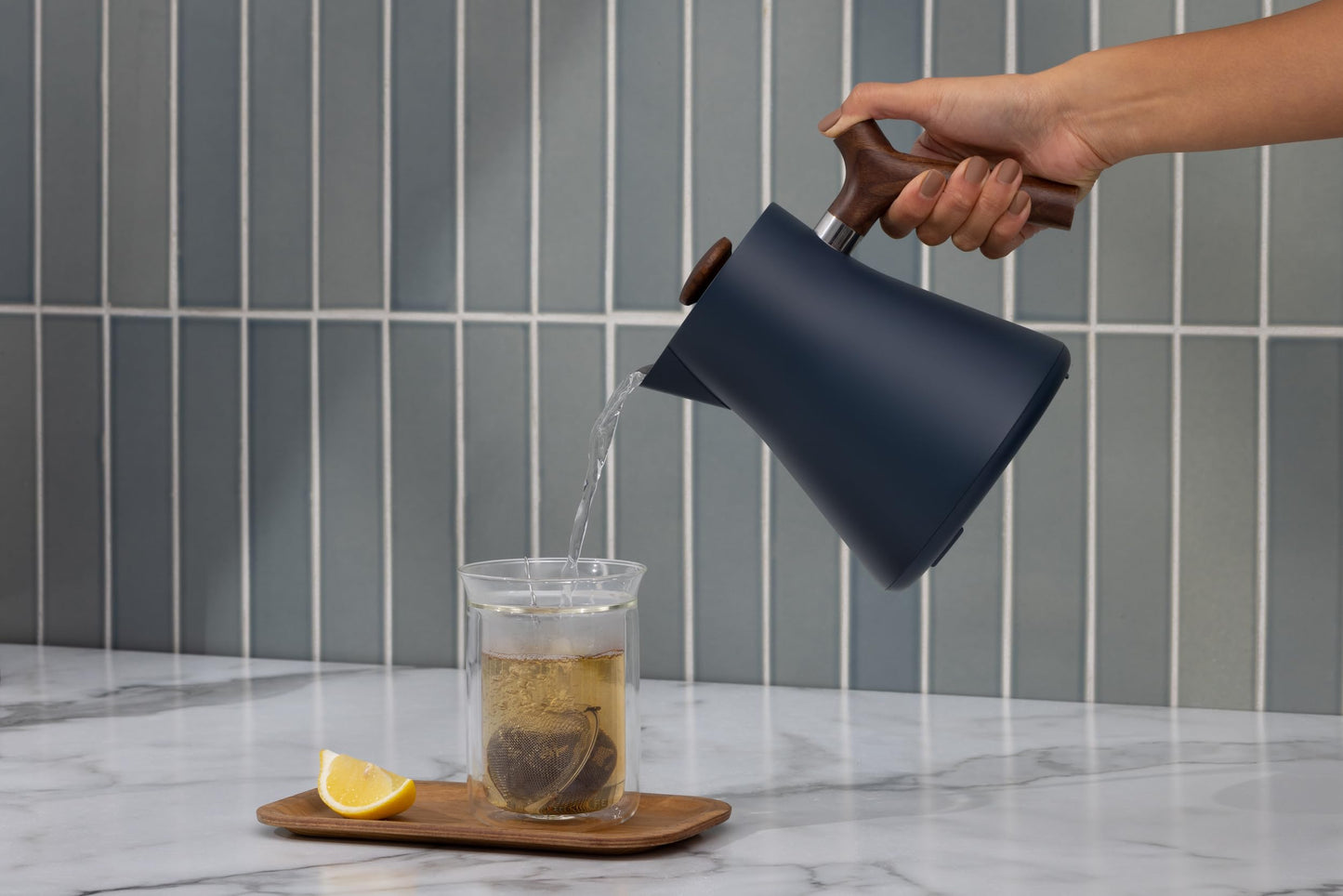 Fellow Corvo EKG Electric Tea Kettle - Electric Pour Over Coffee and Tea Pot-Temperature Control & Built-In Brew Timer-Matte Black with Walnut Handle-0.9 Liter