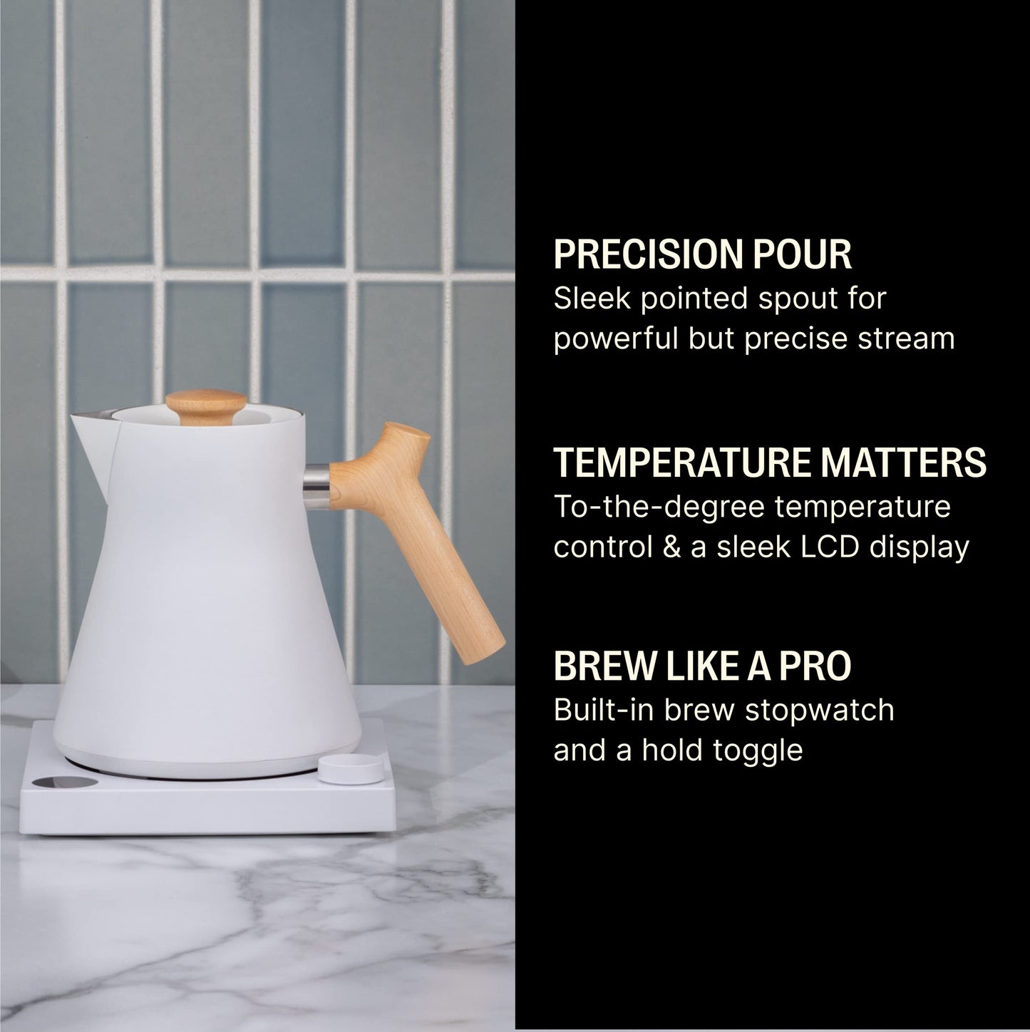 Fellow Corvo EKG Electric Tea Kettle - Electric Pour Over Coffee and Tea Pot-Temperature Control & Built-In Brew Timer-Matte Black with Walnut Handle-0.9 Liter