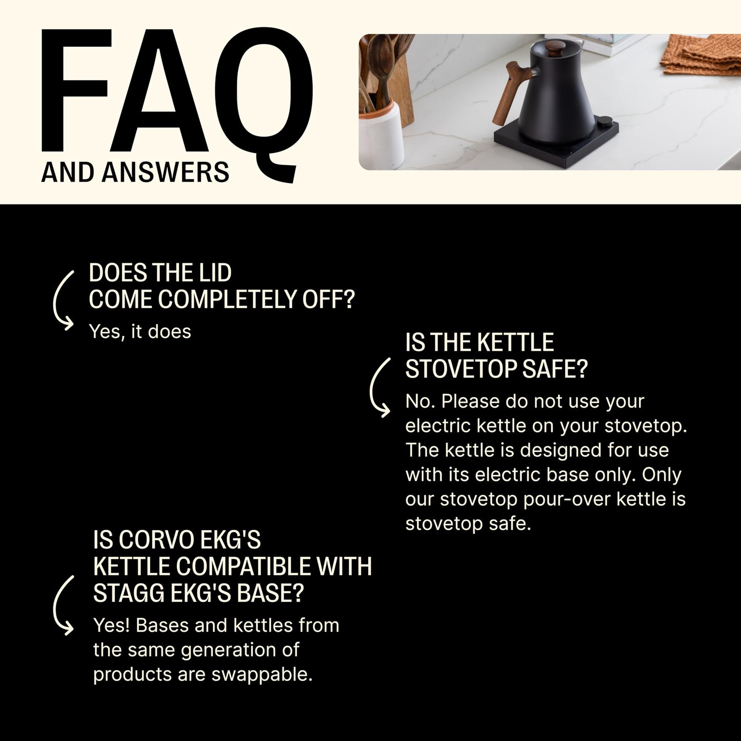 Fellow Corvo EKG Electric Tea Kettle - Electric Pour Over Coffee and Tea Pot-Temperature Control & Built-In Brew Timer-Matte Black with Walnut Handle-0.9 Liter