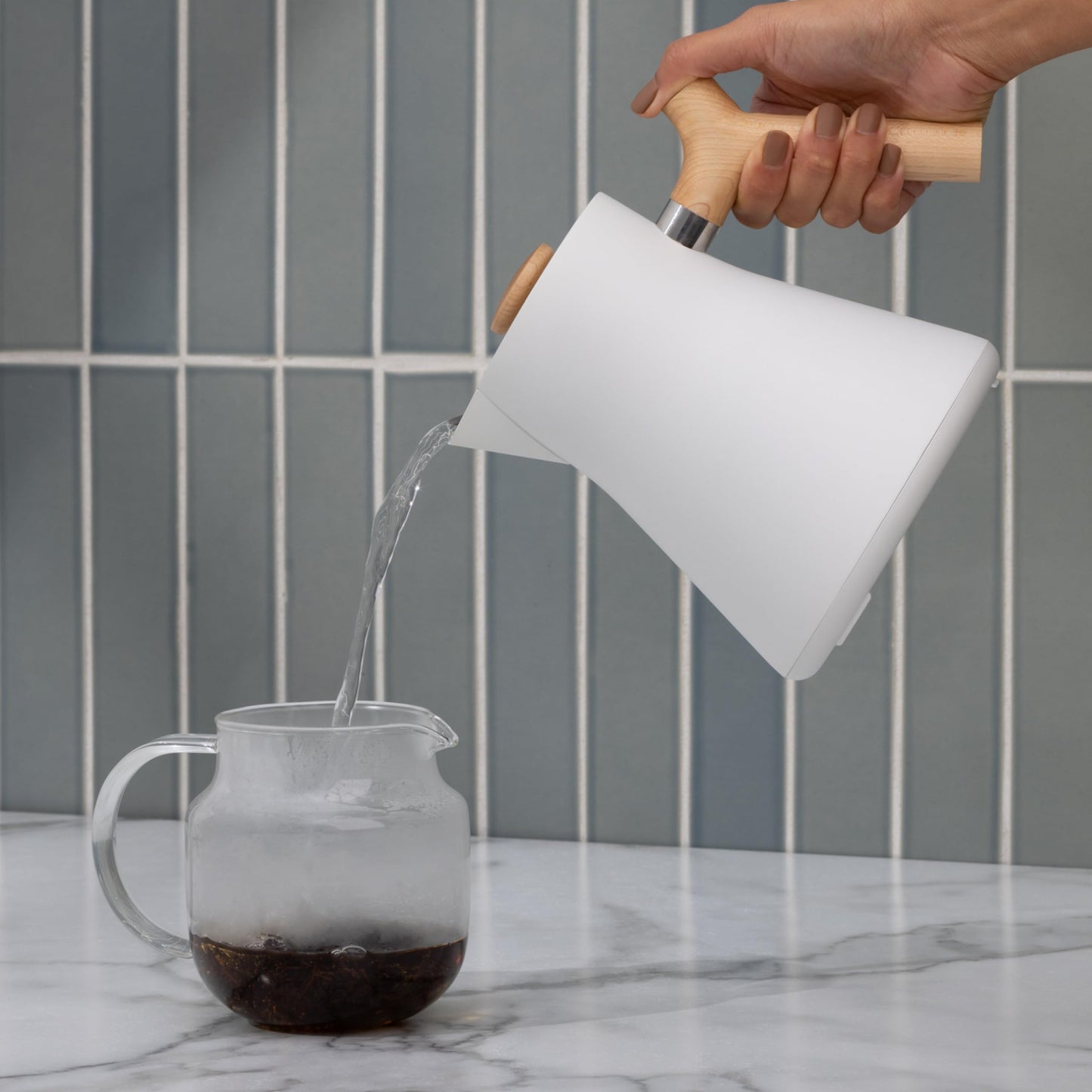 Fellow Corvo EKG Electric Tea Kettle - Electric Pour Over Coffee and Tea Pot-Temperature Control & Built-In Brew Timer-Matte Black with Walnut Handle-0.9 Liter