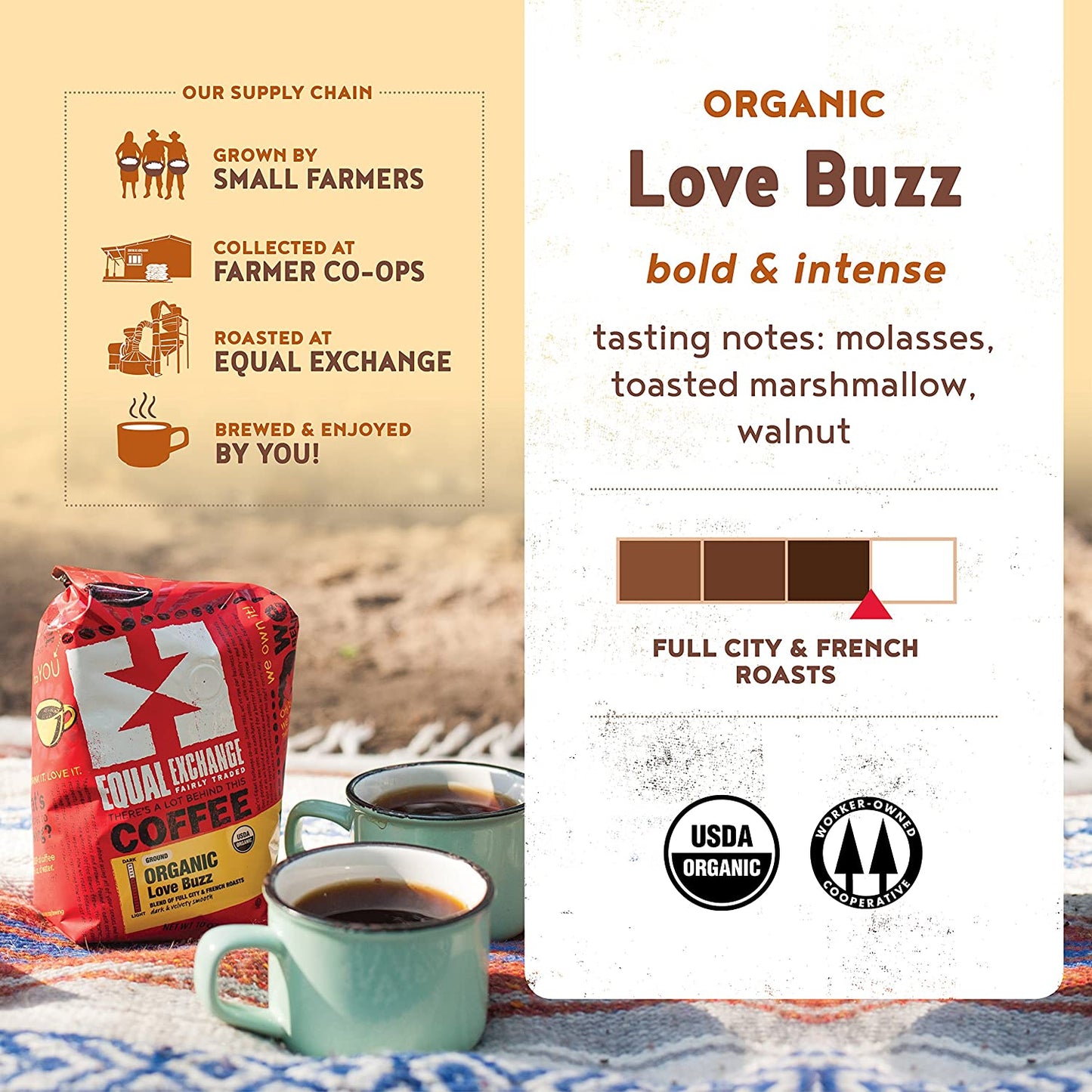 Equal Exchange Organic Fair Trade Coffee, Love Buzz, Ground - Case of 6