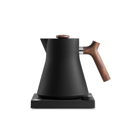 Fellow Corvo EKG Electric Tea Kettle - Electric Pour Over Coffee and Tea Pot-Temperature Control & Built-In Brew Timer-Matte Black with Walnut Handle-0.9 Liter