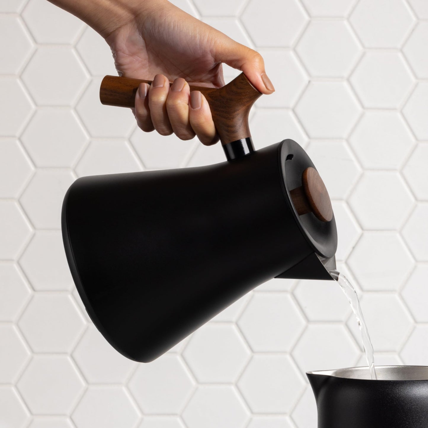 Fellow Corvo EKG Electric Tea Kettle - Electric Pour Over Coffee and Tea Pot-Temperature Control & Built-In Brew Timer-Matte Black with Walnut Handle-0.9 Liter
