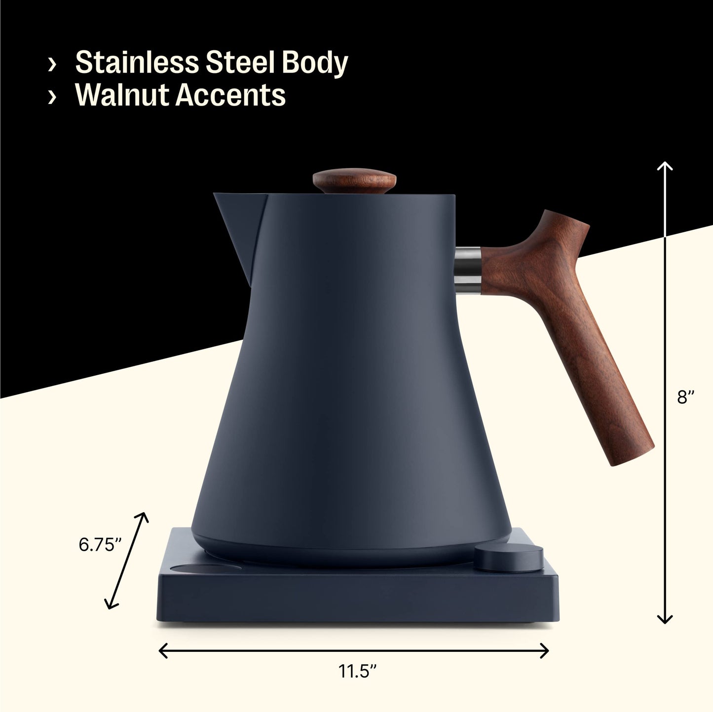 Fellow Corvo EKG Electric Tea Kettle - Electric Pour Over Coffee and Tea Pot-Temperature Control & Built-In Brew Timer-Matte Black with Walnut Handle-0.9 Liter