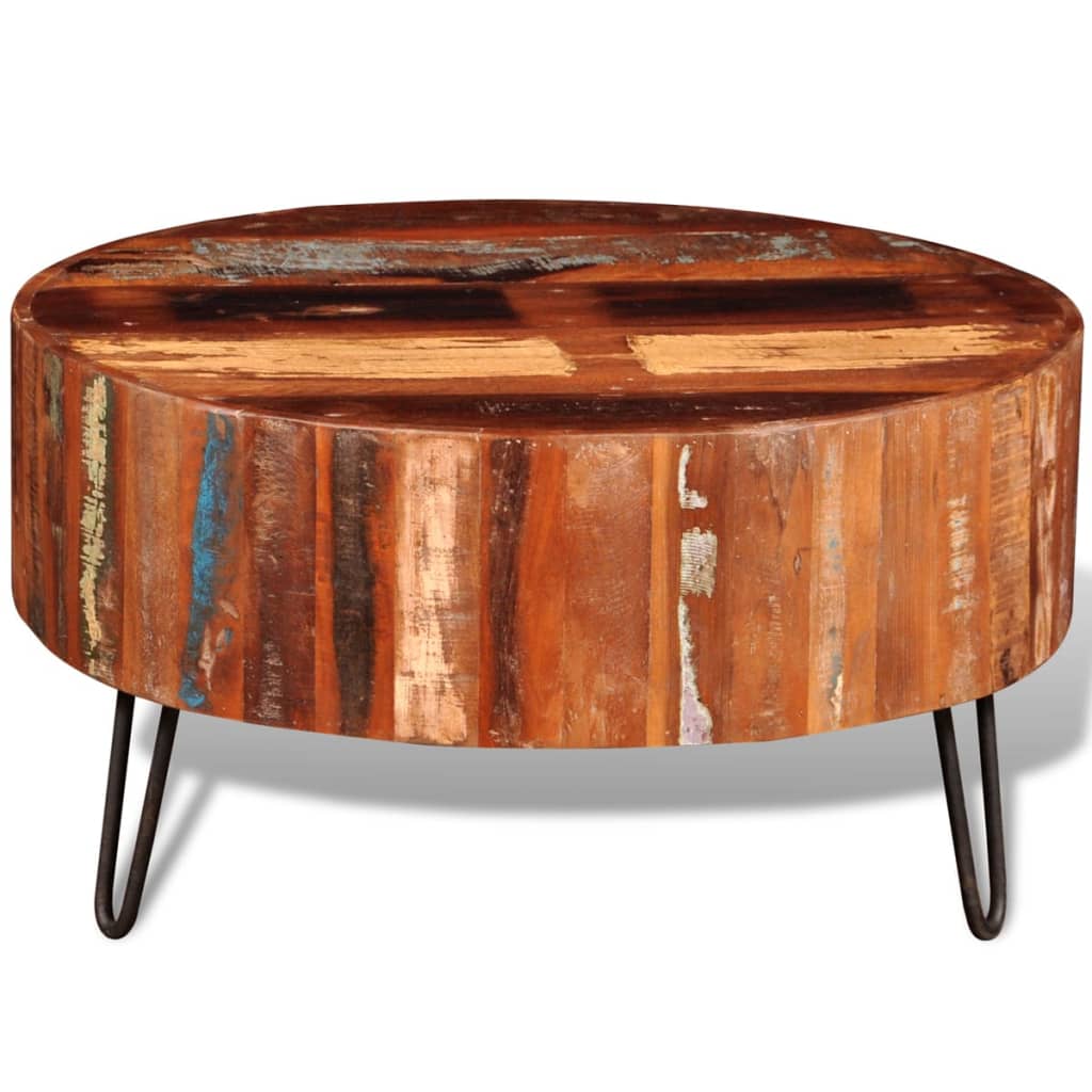 Handcarved Coffee Table - Solid Reclaimed Wood Round