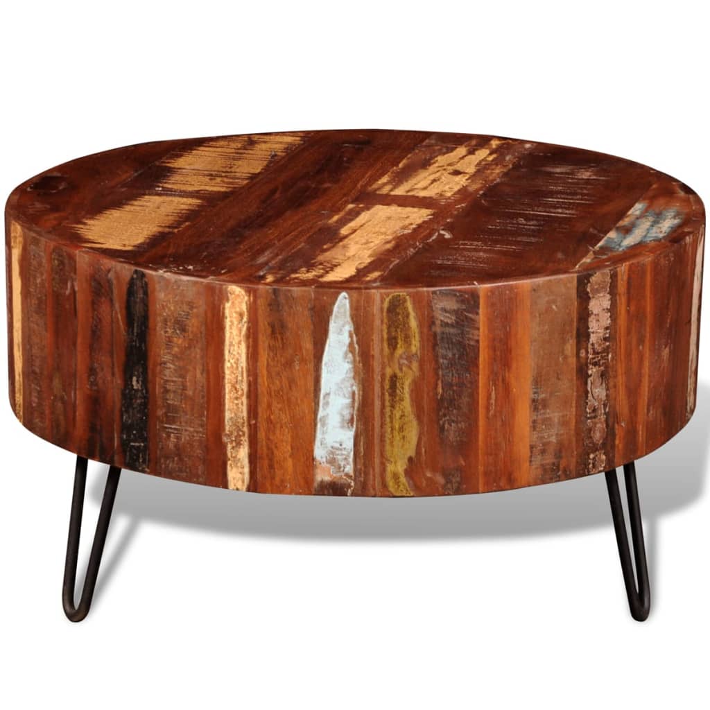 Handcarved Coffee Table - Solid Reclaimed Wood Round