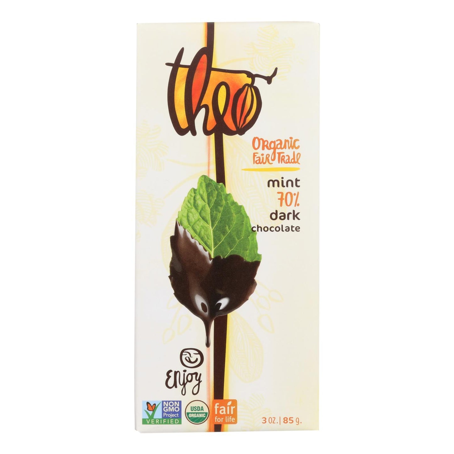 Theo Chocolate Organic Chocolate Bar - Classic Dark Chocolate Mint - Case of 12