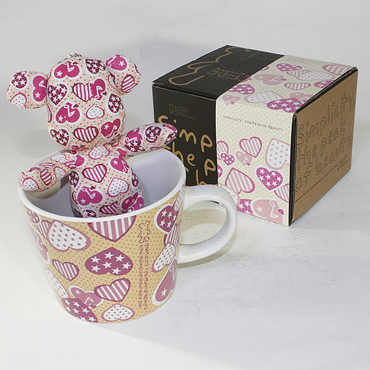 SYNC Design - [Heart Pink] Stuffed Bear Mug