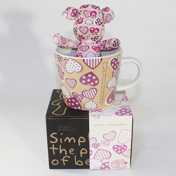 SYNC Design - [Heart Pink] Stuffed Bear Mug