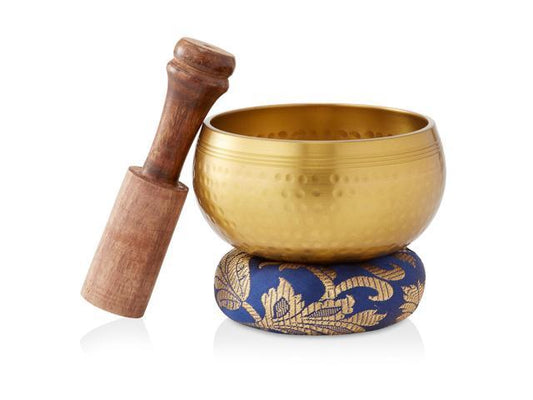 Prajna Tibetan Singing Bowl Set - Handcrafted Meditation Sound Bowl - Blue Gold