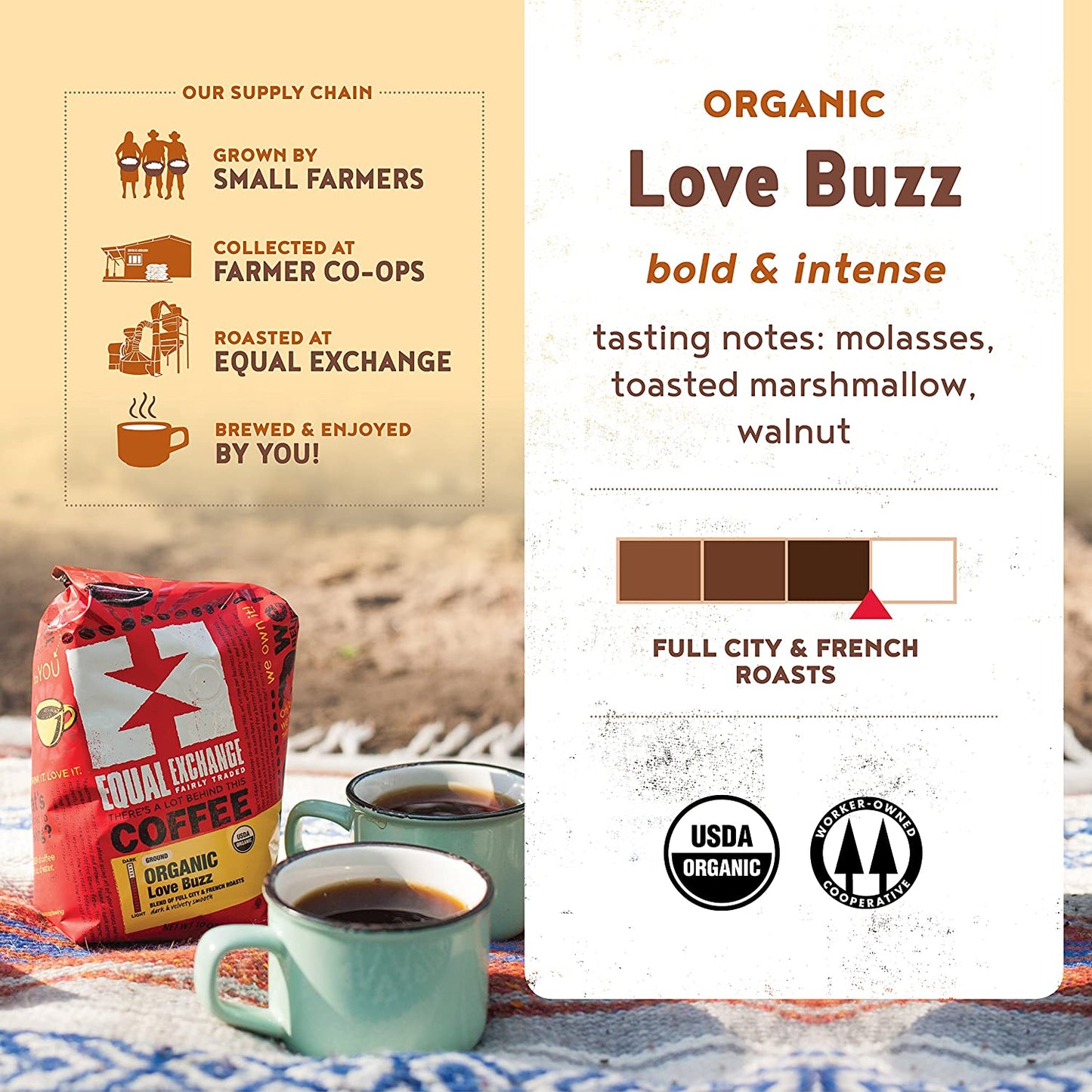 Equal Exchange Organic Fair Trade Coffee, Love Buzz, Ground  - Case of 6